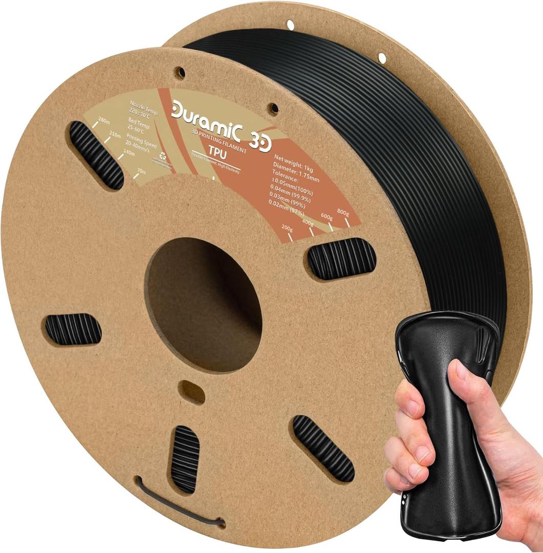 DURAMIC 3D TPU Filament 1.75mm Black, TPU Flexible Filament 95A, Soft TPU 3D Printing Filament, 1kg Spool, Dimensional Accuracy +/- 0.05mm, Black 1 Pack