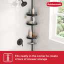 Rubbermaid Tension Pole Corner Shower Caddy: 4-Tier Bathroom Organizer Shelves, No Drill Installation for Renters, Apartments, Dorms, Family Bathroom, Adjustable 60-108 Inch, Black