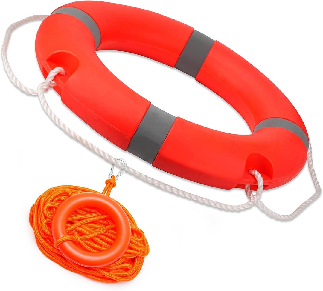 Pool Buoy Safety Boat Throw Ring Life with Water Floating Lifesaving Rope and Reflective Tape Orange 14"/22", 22 inches outer diameter, 14 inches inner diameter