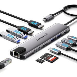 Aluminum Docking Station USB-C Hub with 2 HDMI, Gigabit Ethernet, 4 USB A, USB-C 3.0, PD 100W, SD/TF, 1000Mbps RJ45 LAN Dock Adapter for MacBook Docking Station Laptop, Supports 2 Monitor