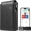Auskang Rechargeable Mens Wallet with Tracker Works for Find My App (iOS Only), Smart Wallet for Mens Gifts, RFID Blocking, Replacement for AirTag Wallet, with Money Clip, Not for Android, Black