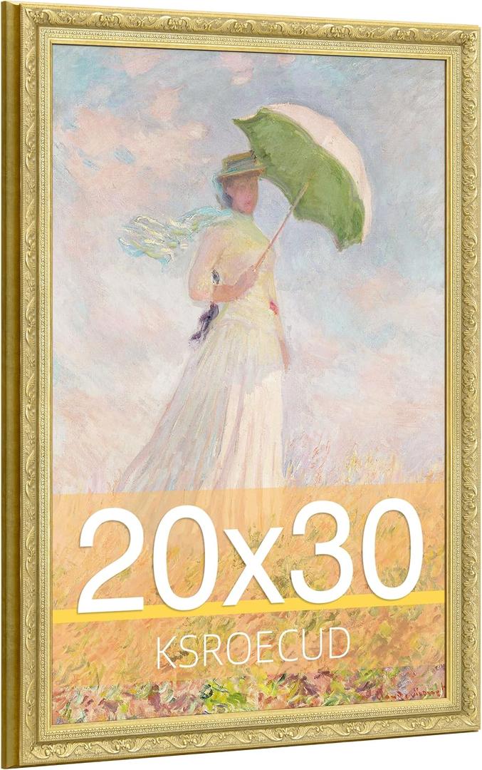 20x30 Picture Frame, HD Plexiglass 20x30 Ornate Vintage Photo Frame, 20 by 30 Oil Painting Poster Frame with Vintage Gold Border and Distressed Rust-Like Finish, Horizontal & Vertical Display for Tabletop or Wall Decor (1 Pack