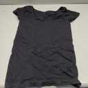 MANGOPOP Women's Scoop Neck Slim Fitted Short Sleeve Double Lined T Shirt Tight Basic Tops Y2K Tee (Black) Medium