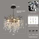 EGM Black Tree Branch Crystal Chandelier, 18 Inch Modern Dining Room Crystal Chandelier 6-Light(E12), Hanging Round Chandeliers for Living Room Bedroom Foyer