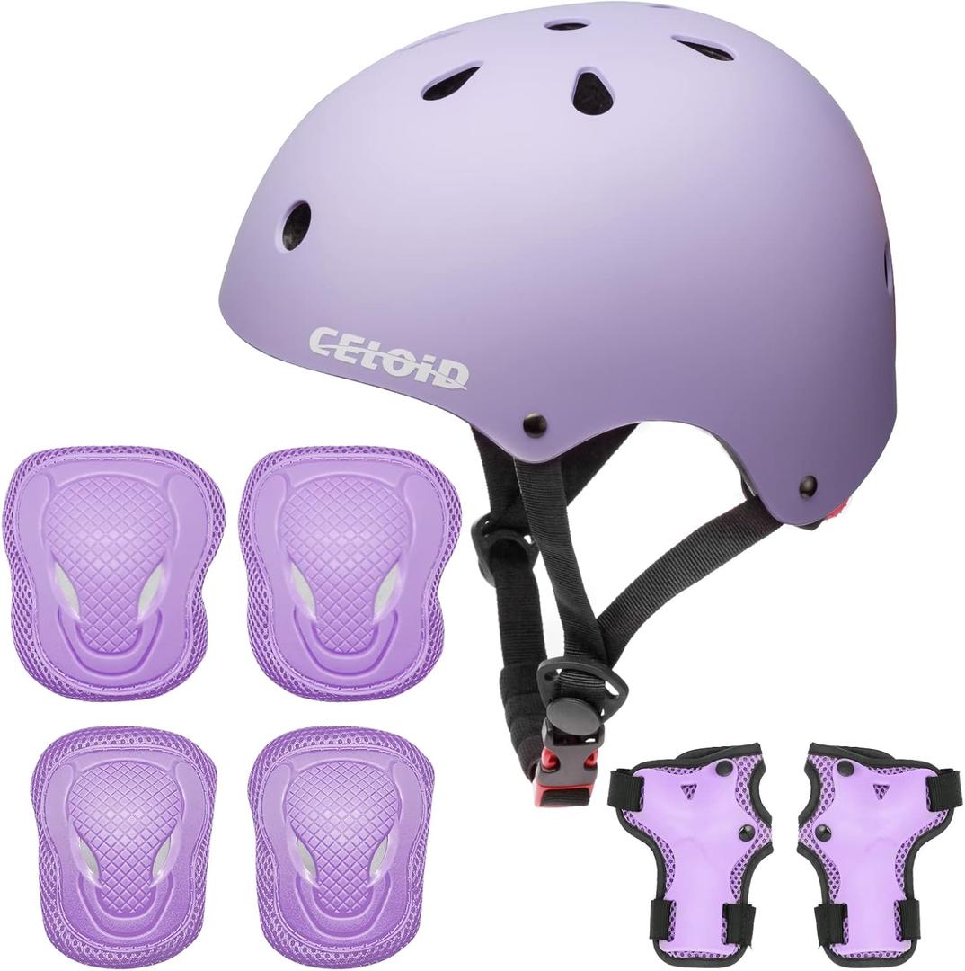 Kids Helmet Pad Set, Adjustable Kids Skateboard Bike Helmet Knee & Elbow Pads Wrist Guards Kids Protective Gear Set for Girls Boys Bicycle Bike Roller Skating Scooter Rollerblade Sport, M