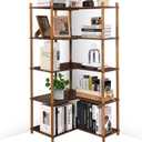 YGYQZ Bookshelf 5 Tier, Reversible Corner Bookshelf, 63" Tall Wood Corner Shelving for Living Room, Bedroom, Kitchen, Home Office, Rustic Brown, 5 Tier Bookcase