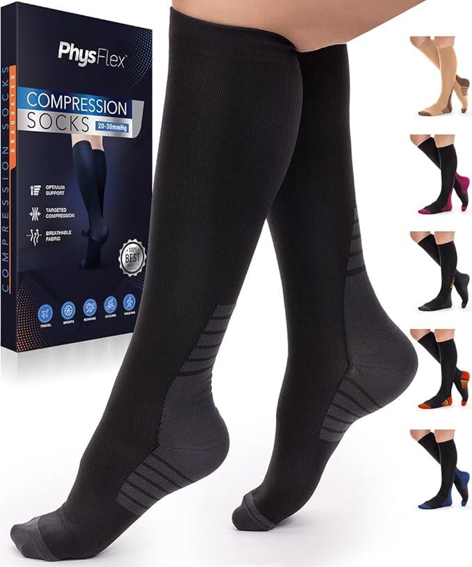 Compression Socks for Women & Men (20-30 mmHg) Support for Flying and Travel, Nurses, Sports and Everyday Wear Size S-M