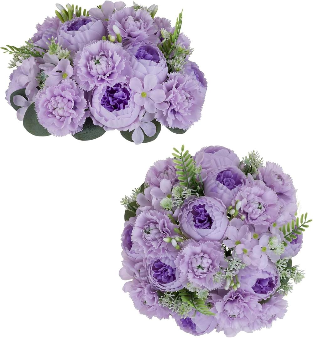 BLOSMON Peony Flower Balls Centerpieces: 2pc 9.5 Inch Lilac Fake Peony Floral Arrangement Bouquet Wedding Dinning Table Decoration Easy Use Artificial Silk Kissing Ball Home Party Decor