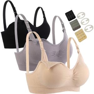 3 Pack Nursing Bra for Woman, Seamless Breastfeeding Bras (Large, G1)