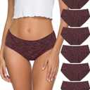 Altheanray Womens Underwear Cotton Underwear for Women Seamless Hipster Bikini Briefs Panties 6 Pack (X-Large, Wine Stripes)