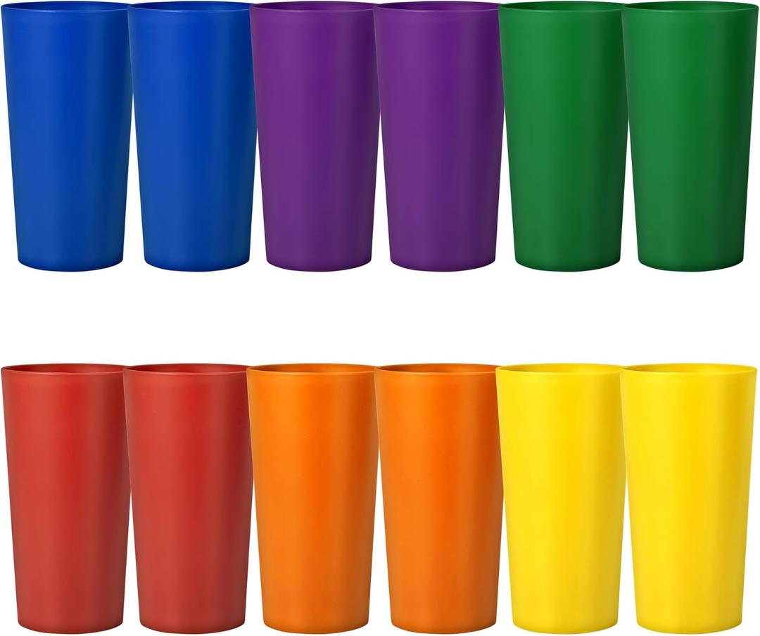 26-ounce Plastic Drinking Glasses Stackable Tumblers Water Cups Mixed Drinkware, set of 12 Mixed Color Reusable Shatter-resistant Dishwasher Safe