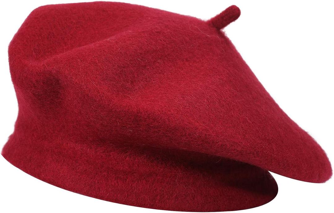 ZLYC Wool French Beret Hat Solid Color Beret Cap for Women Girls (One Size, Garnet)