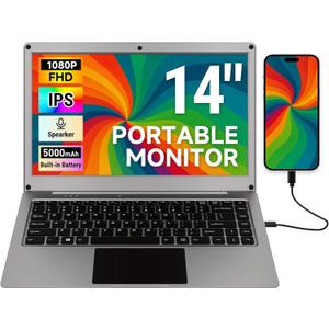 ELECROW Portable Monitor with Keyboard, 14 Inch Lapdock Display with Built-in Battery & RPi5 Adapter, 1080P FHD IPS USB C Computer Monitors Compatible with Raspberry Pi, PC, Phone, Mac, Game Console