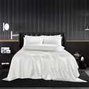 HommxJF 5Pcs White Satin Sheets Set Breathable Luxury Silky Satin Bedding Set with 1 Flat Sheet,1Deep Pocket Fitted Sheet, 3 Pillowcases