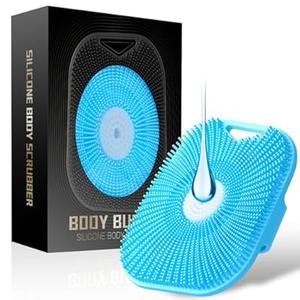 Zinc Infused Silicone Body Scrubber for Men, New Upgrade Deep Exfoliating Body Scrubber for Shower, Silicone Loofah Men for Sensitive Skin with Lathering Bristles and Ergonomic Non-Slip Handle (Blue)