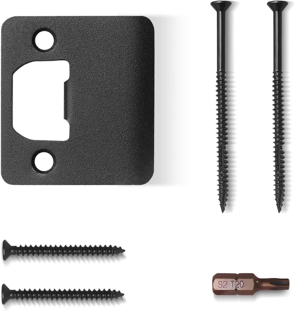Extended Strike Plate 2" x 2-1/4", Heavy Duty Version with Torx/Star Screws & Bit, Extender Lip Door Latch Striker, Exterior/Interior Door Restorer Kit (Matte Black, 1 Pack)