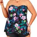 Daci Plus Size Bandeau Tankini Swimsuit for Women 2 Piece Halter Swim Top with Shorts Tummy Control Bathing Suits (Floral, 20 Plus)