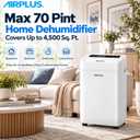 AIRPLUS Max 70 Pint Quiet Dehumidifier for Home Bedroom up to 4500 Sq Ft
