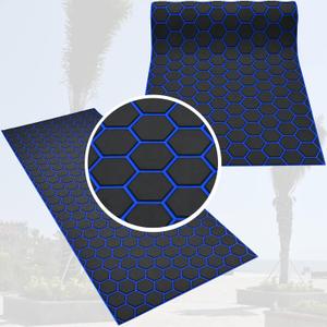 94.5"X 35.4"Hexagonal Stripes EVA Self-Adhesive Boat Decking Sheet Marine Yacht RV Swimming Pool Boat Flooring Sheet Thick Non-Skid mat (94.5"X 35.4", Dark gray and blue)