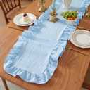 HunnmingRe Blue Ruffled Table Runner 72 inch Scalloped Table Runner Cotton Flounces Washable Shabby Farmhouse Rustic Home Kitchen Decoration for Wedding Rectangle Bride Shower Christmas Party