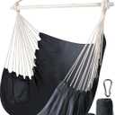 Hammock Chair Swing - Strong Metal, Collapsible, Portable, Max 500 lbs, Comfy Seat, Patio & Lawn, Cotton Blended, Indoor/Outdoor