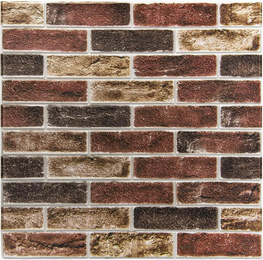 Art3d 10-Pack 52.5 Sq.Ft Faux Brick 3D Wall Panels Peel and Stick in Red Brown, Self Adhesive Waterproof Foam Wallpaper for Bedroom, Bathroom, Kitchen, 10pcs-27x27inch