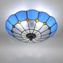 Tiffany Style Ceiling Light 16 Inch 3-Lights Stained Glass Flush Mount Ceiling Light for Bedroom Dining Room Living Room