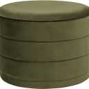 23" Round Velvet Storage Ottoman with Reversible Lid, Soft Padded Footrest and Hidden Storage, Large Upholstere Tray Top Ottoman Footstool for Living Room, Bedroom, Entryway, 3"D x 23"W x 17"H, Olive Grreen