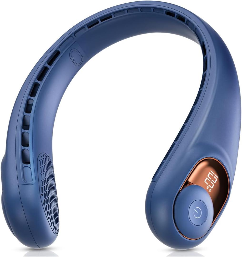 Neck Fan, Personal Fan with LED Indicator, USB-C Charging, Long-Lasting 5200mAh Battery, Hands Free Bladeless Fan with 3 Adjustable Speeds & Ultra-Quiet, Ideal for Home, Travel & Outdoor (Blue)