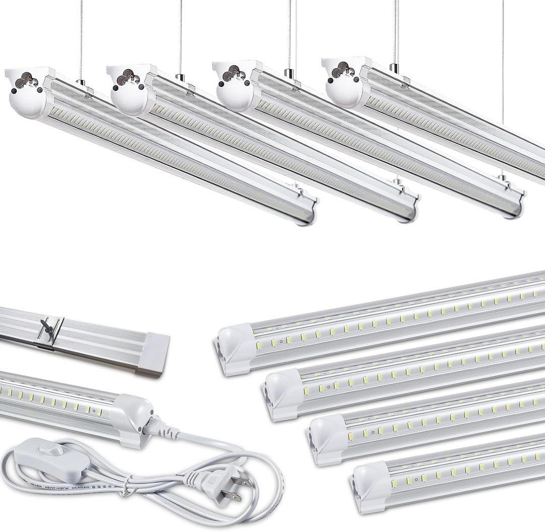 Skymoatled 8Pack 8FT LED Shop Light Garage Light,100W 6000K White Light 15000LM Super Bright,Hanging/Surface Mount,Linkable T8 LED Tube Lights for Garage,Warehouse, Workshop,Plug and Play