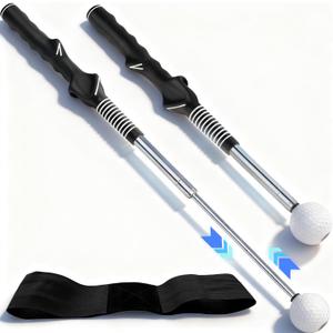 Retractable Golf Swing Training Aid, Golf Alignment Sticks for Swing Tempo & Chipping Practice, Golf Grip Trainer Right Hand with Arm Band for Beginners, Indoor Outdoor Practice