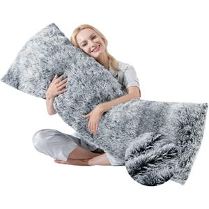 Fluffy Full Body Pillow for Adults 20x54 Long Big Body Pillow Cover Pillowcase with Memory Foam for bed Grey Pregnancy Cuddle Snuggles Body Pillows for Sleeping Side Sleeper Pillows for Adults