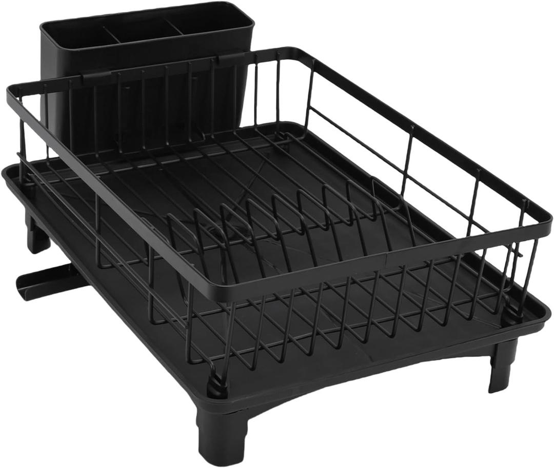 Pssopp Other Kitchen Storage and Accessories Saving Utensil Dish Rack Drainer with Cutlery Utensil Holder for Kitchen Counter Apartment Dish Drying Rack, Space for (Black)