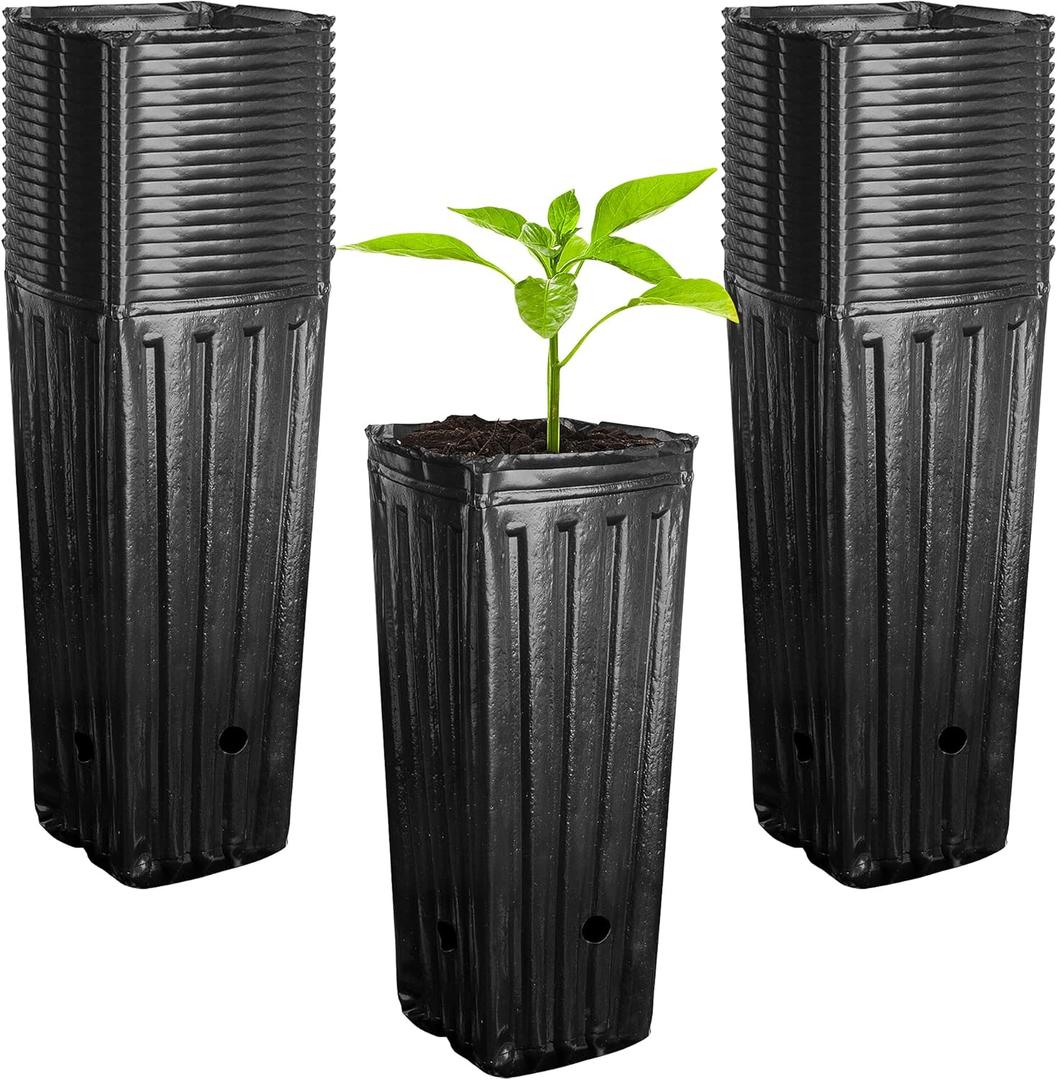 RunNico 50pcs Plastic Deep Plant Nursery Pots,11.8Tall Tree Pots,Black Deep Seedling Container Pots with Drainage Holes for Indoor Outdoor Gardening (3.9" Wx11.8 H)
