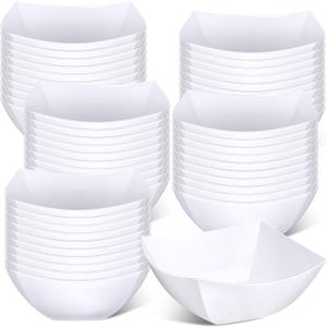 Tanlade 50 Pcs White Serving Bowls 16 oz Square Plastic Bowls Disposable Snack Salad Dishes Small Party Candy Bar Containers Taco Bar Serving Dishes for Buffet Chips Fruit
