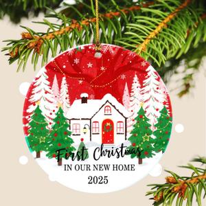 4 x 2025 New Home Ornament, First Christmas New House Ornament, Housewarming Gifts New Home, Acrylic Hanging Christmas Ornament First House Gift for Women Housewarming Xmas Tree Holiday Decoration