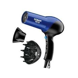 Conair Hair Dryer, 1875W Turbo Blow Dryer with Tourmaline Coating and Ionic Conditioning, Includes Diffuser and Concentrator Attachments, 2 Heat & 2 Speed Settings, Blue/Black