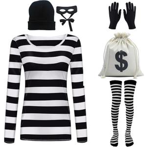 Adult Women's Robber Costume, Bank Robber Costume Thief Accessories for Halloween Costume (Medium)