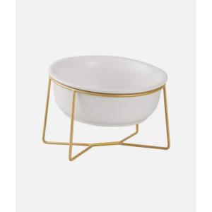 White Large Ceramic Tilted Elevated Cat Dog Bowl Raised Cat Food Water Bowl