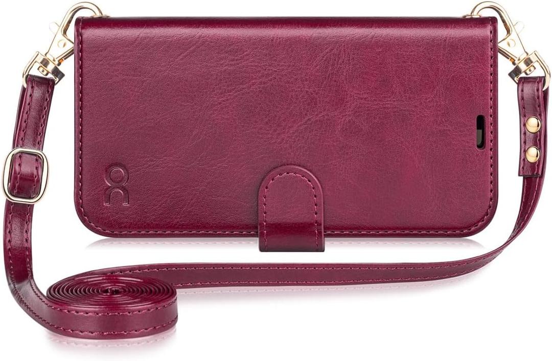 OCASE for iPhone 16 Pro Wallet Case, PU Leather Crossbody Phone Case with Removable Shoulder Strap, Kickstand, RFID Blocking Card Slots, Flip Folio Phone Cover 6.3 Inch 2024, Burgundy