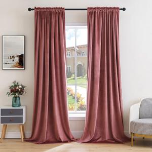 MIULEE Dusty Rose Velvet Curtains Rod Pocket 84 Inches Long 2 Panels, Mauve Dusty Pink Velvet Blackout Curtains for Bedroom Living Room Soft Luxury Darkening Curtains