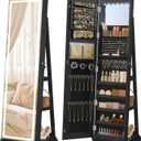 SONGMICS LED Jewelry Cabinet Standing, Lockable Armoire With Full-Length Mirror and Adjustable Lights, Space-Saving Organizer, Gift Idea, Ink Black UJJC008B01