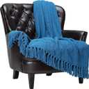 Chanasya Premium Textured Knit Throw Blanket with Tassels - Soft, Cozy Blanket for Couch, Bed, Living Room - 50" x 65 - Blue