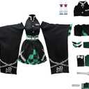 Juejuezi New Women Cosplay Costume Kimono Dress Halloween Off Shoulder Skirt Outfit Adult (Large, Green)