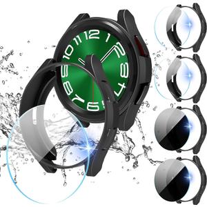 Suoman 4+4 Pack for Samsung Galaxy Watch 6 Classic 43mm Case,Privacy and HD Screen Protector Combination,All-Round PC Matte Protective Cover Bumper -Black