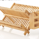 HBlife Dish Rack, Bamboo Folding 2-Tier Collapsible Drainer Dish Drying Rack with Utensils Flatware Holder Set (Dish Rack with Utensil Holder)
