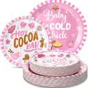 2 x Suclain 100 Pcs Christmas Hot Cocoa Pink Baby Its Cold Outside Paper Plates Baby Shower Gingerbread Men, Stars Snowflakes Party Supplies Disposable Set for Winter New Year Xmas Serves 50 Guests