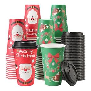 80 Pack Christmas Coffee Disposable 16 OZ Paper Cups with Lids and Straws Christmas Hot Chocolate Cups for Xmas Party Hot and Cold Drinks Tea Water Serving