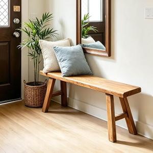 Narrow Entryway Bench Farmhouse Wood End of Bed Bench 20" Sturdy Stable Skinny Long Benchs for Bedroom Hallway Dining Room Porch Easy to Assemble Natural Finish(20")