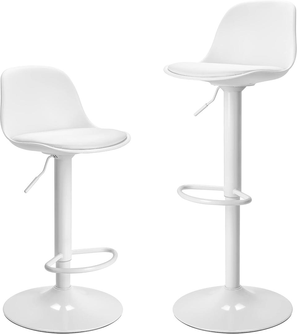 Finnhomy Bar Stools Set of 2, Swivel Barstools with Footrest and Ergonomic PP Back, Counter Height Adjustable Modern Counter Stools for Kitchen, White, 32.3 inches